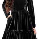 Arshiner Girls Dress Long Sleeve Ruffled Hem Casual Velvet Dress with Pockets 5-14 Years (7-8 Years, Black)