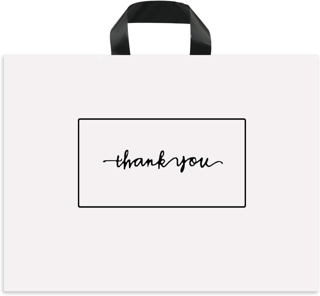 Thank You Merchandise Bags 50Pcs 10x12In White Thank You Bags Bulk - Extra Thick 3.1Mil Customer Bags for Small Business - Small Thank You Shopping Bags for Boutique with Handles