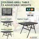 WildFinder 3 FT Folding Grill Table, Portable Camping Table for Outside, 3 Adjustable Height Folding Table with Desktop, Lightweight Outdoor, Camping, Picnic, BBQ, 3x2FT