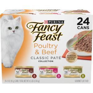 Fancy Feast Poultry and Beef Feast Classic Pate Collection Grain Free Wet Cat Food Variety Pack - (Pack of 24) 3 oz. Cans