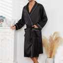 Vulcanodon Mens Satin Robe Lightweight,Men's Luxurious Silk Kimono Bathrobe (Black)