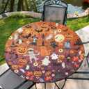 Round Tablecloth with Elastic Edge, 36-60Inch Waterproof Table Cloth for Dinner, Outdoor, Picnic, 44inch, Hallowmas