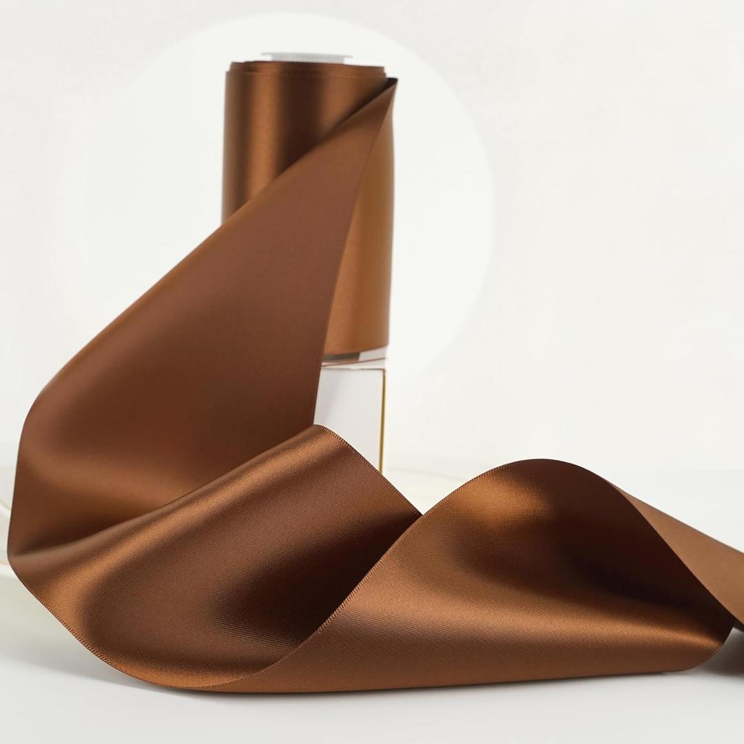 HUIHUANG Brown Ribbon 4 inch Wide Dark Brown Double-Faced Satin Ribbon for Chair Sashes, Large Bows Making, Gift Wrapping, Flower Bouquet, DIY Crafts, Christmas Thanksgiving Decor-10 Yards/Roll