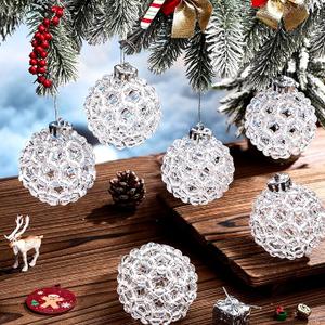 Norme 6 Pcs Beaded Crystal Christmas Balls Ornaments Handmade Ball 3.15 Inch Christmas Tree Decorations Hanging Acrylic Crystal Ornament for Xmas Wedding Party Holiday Decor