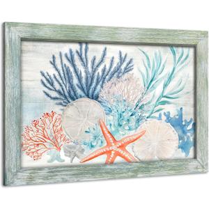 ARTISTIC PATH Marine Coral Seagrass Framed Wood Wall Art, 24x16 Inch