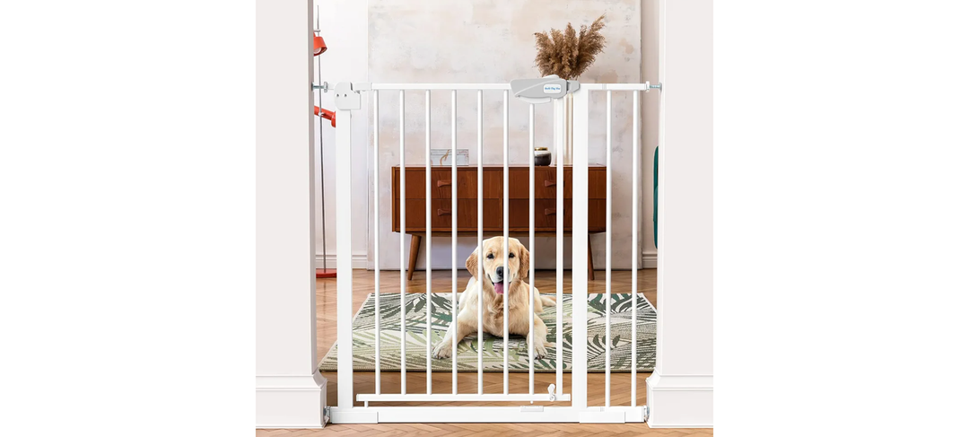 MEEGEEM Baby Gate - 40'' Extra Tall and 30''-37'' Adjustable Width Pet Gate for Stairs & Doorways & House and More, Can Use As Dog Gate, Pressure Mounted, No Drilling, Auto Close, White