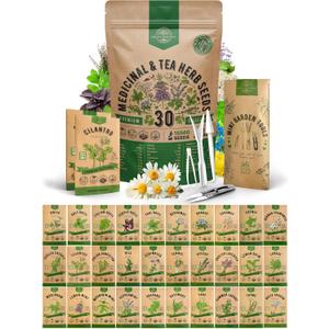 Organo Republic 30 Medicinal & Tea Herb Seeds Variety Pack 15,560+ Non-GMO Heirloom Garden Seeds for Indoor & Outdoors, Including Anise, Bergamot, Borage, Cilantro, Chamomile, Dandelion Seeds