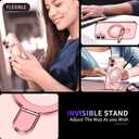 Magnetic for iPhone 16 Case with Invisible Stand[Compatible with MagSafe][Full Camera Lens Protector][Military Drop Protection] Shockproof Not Yellowing Clear Soft Slim for Women Men, Pink