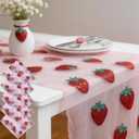 5 Pcs 29x70 Inch Strawberry Table Runner Pink Tulle Tablecloth Sheer Lace Table Cloth for Party Decorations Birthday Wedding Bridal Shower Party Home Kitchen Table Decor