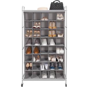 STORAGE MANIAC Shoe Cubby Organizer, Free Standing Shoe Cube Rack for Entryway, Bedroom, Apartment, Closet, 40-Cube Gray (Grey)