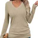 Bliwov Womens Tunic Tops Long Sleeve V Neck Casual Fall Outfits Ruched Button Pullover Sweater Loose Blouse Fashion Clothes (XL)