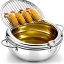 3.6 Qt (3.4 L) Deep Fryer Pot 304 Stainless Steel Tempura Frying Pot with Lid and Oil Drain Rack Japanese Deep Fryer Pan with Temperature Control for Kitchen French Fries, Chicken
