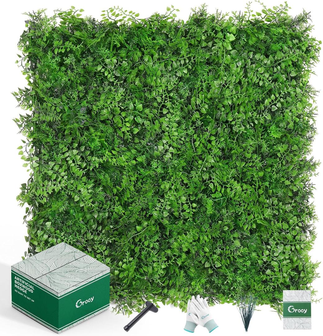 Grooy 20"x20" Artificial Hedge Grass Wall, 12PCS Boxwood Panels(33.33 sq.ft), Greenery Backdrop Panles, UV Protected Privacy Fence Screen, Green Wall Decor for Outdoor Indoor Wedding Dcor
