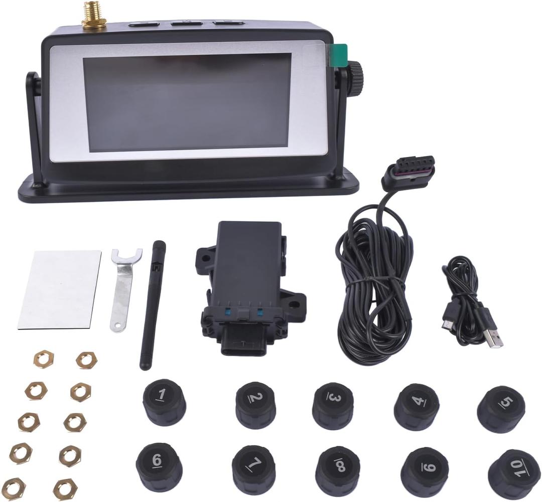 RV TPMS Tire Pressure Monitoring System - Monitor + 10 Anti-Thief Sensors + Booster EEZ-RV-TPMS10B EEZTire-TPMS10ATCB (0-210 PSI -4~185)