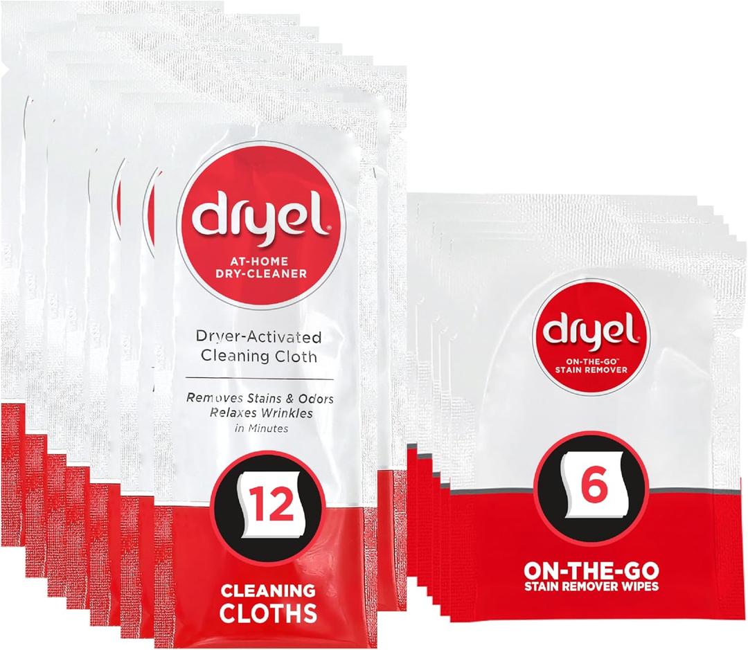 dryel At-Home Dry Cleaner Refill, New and Improved, Gentle Laundry Care for Special Fabrics and Dry-Clean-Only Clothes, 12 Loads with On-the-Go Stain Remover