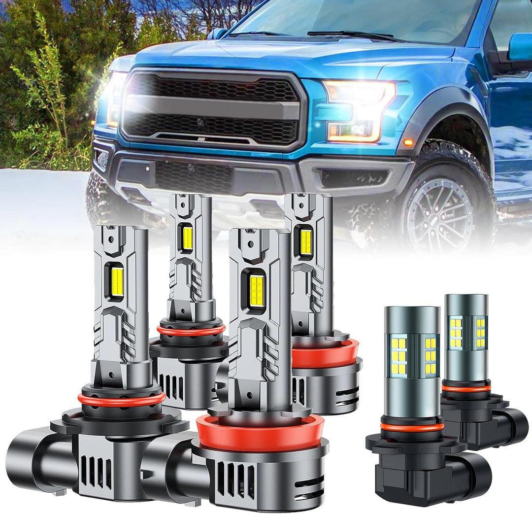 SEALIGHT H8/H9/H11 9005/HB3 H10 Fog Light Bulbs Combo, 100,000LM Ultra-Bright 6500K 9005 H11 Bulbs with Cooling Fan, True Plug N Play, Non-polarity, for 2015-2020 Ford F-150, Pack of 6 (White)