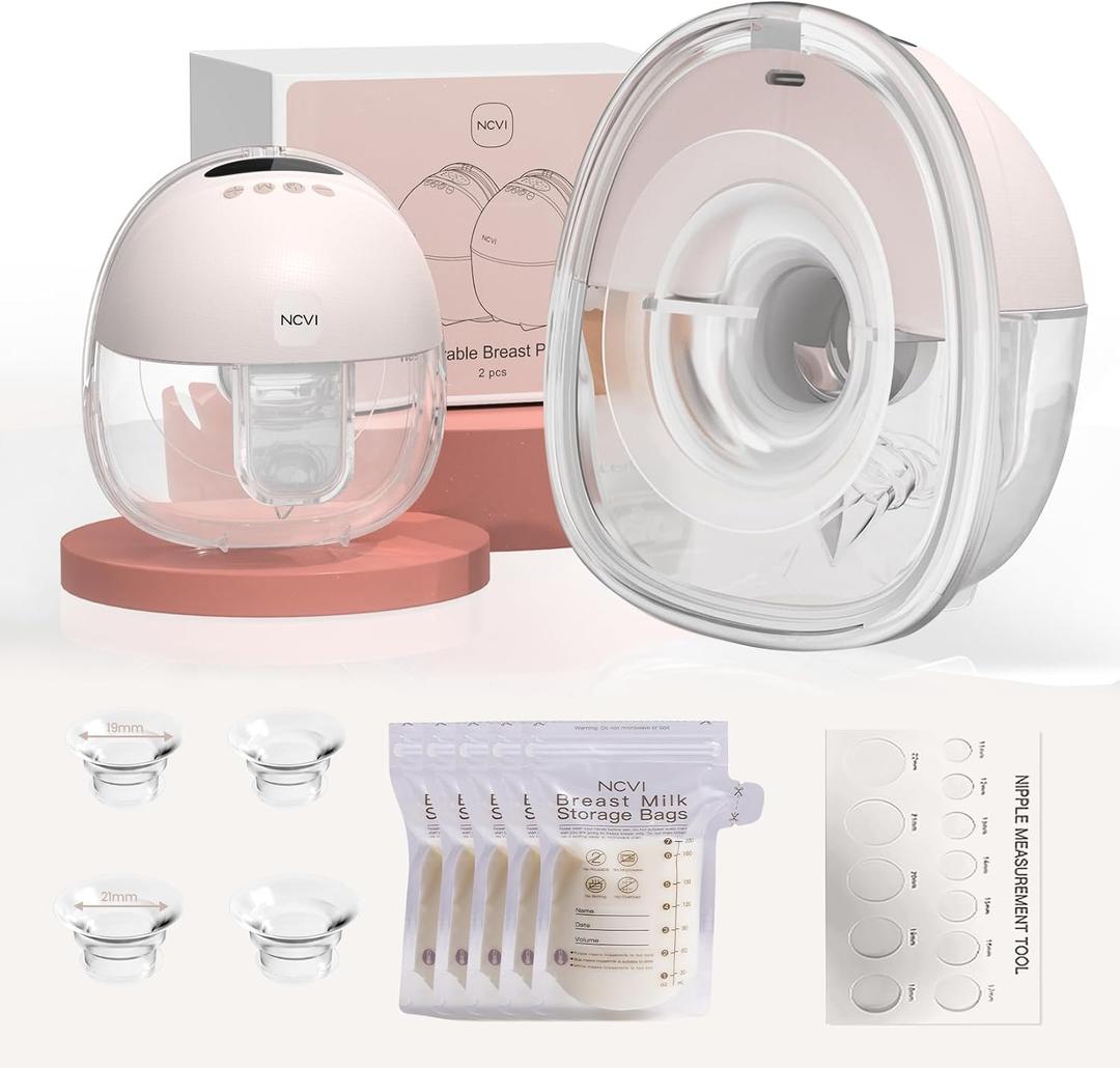 NCVI Breast Pump Hands Free, Double Wearable Electric Breast Pump with Strong Suction, 150min Battery Life with 4 Modes & 9 Levels, 19/21/24mm Flange Anti-Leakage Portable Breastfeeding Pump for Moms