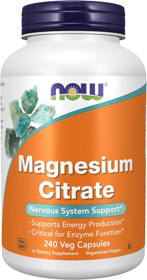 NOW Foods Supplements, Magnesium Citrate, Enzyme Function*, Nervous System Support*, 240 Veg Capsules (EXP 05/01/31)