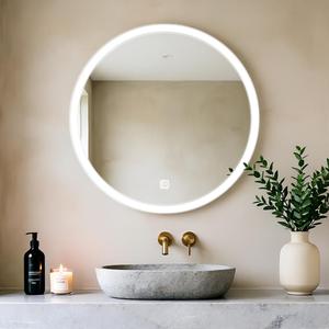 20 Inch Round LED Bathroom Mirror with Frontlit and Backlit, Lighted Vanity Bathroom Mirror, Stepless Dimmable & 3 Colors (3000K/4000K/6000K), IP54 Waterproof