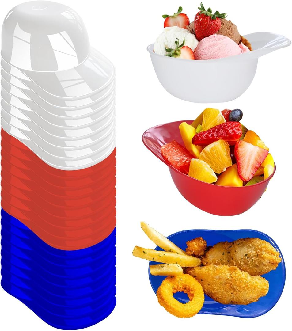 18 Pack Plastic Baseball Helmet Bowl, Mini Ice Cream Dessert Baseball Cap Bowls,8 oz Baseball Cap Bowls, Party Snack Cups for Birthday Party Supplies(Red, Blue, and White)