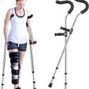 Crutch for Adults, Ergonomic Underarm Crutch with Spring Shock Absorber, Adjustable Crutches with Ergonomic Handgrips, Underarm Walking Crutches, Sturdy, Premium, Suitable for Height 5'3"- 6'6"