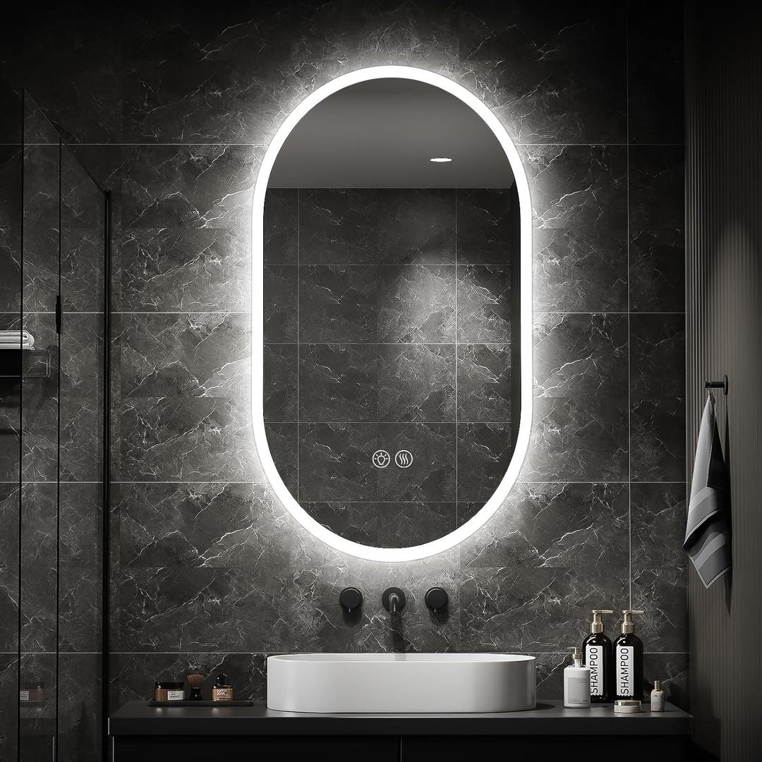 36x24 inch Oval LED Bathroom Mirror with Lights, Wall-Mounted Vanity Mirror with 3 Colors, Anti-Fog, Dimmable, Backlit + Front Lit, Memory Function, Waterproof, Shatter-Proof (Pill Shape)
