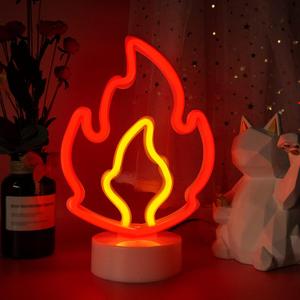Flame Neon LED Sign, Fire Neon Light with Base Room Decor LED Lamp USB/Battery Powered Flaming Neon Art Sign for Man Cave Bedroom Wedding Cafe Bar Party