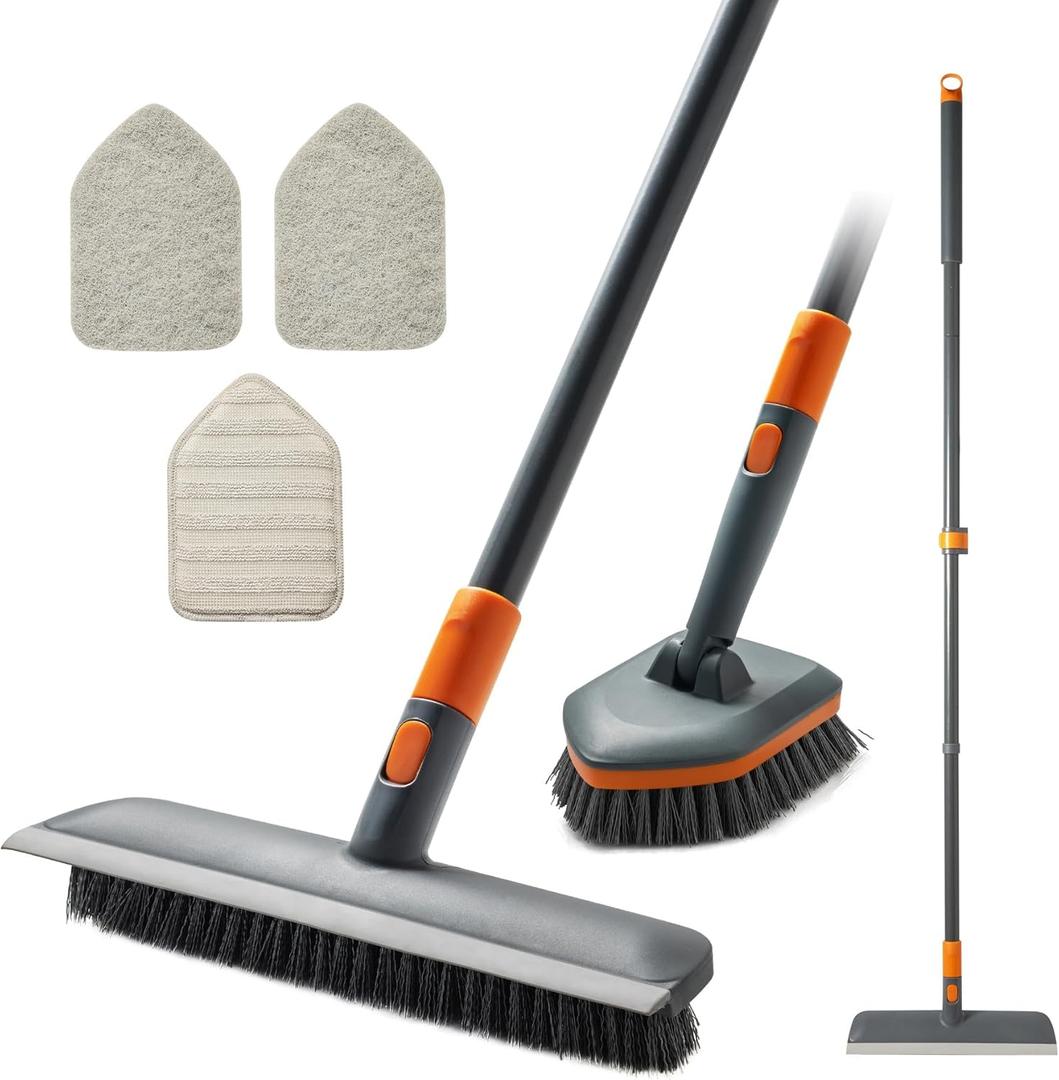 CLEANHOME Floor Scrub Brush Tile Tub Scrubber Brush with 4 Different Cleaning Heads, Shower Brush with 56 Extendable Long Handle, Scrubbers for Cleaning Kitchen, Bathroom, Tub, Tile, Wall