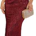 Elegant Sequin Dresses for Wedding Guest One Shoulder Dress for Women with Bead Maxi Formal Gowns (Red, S)