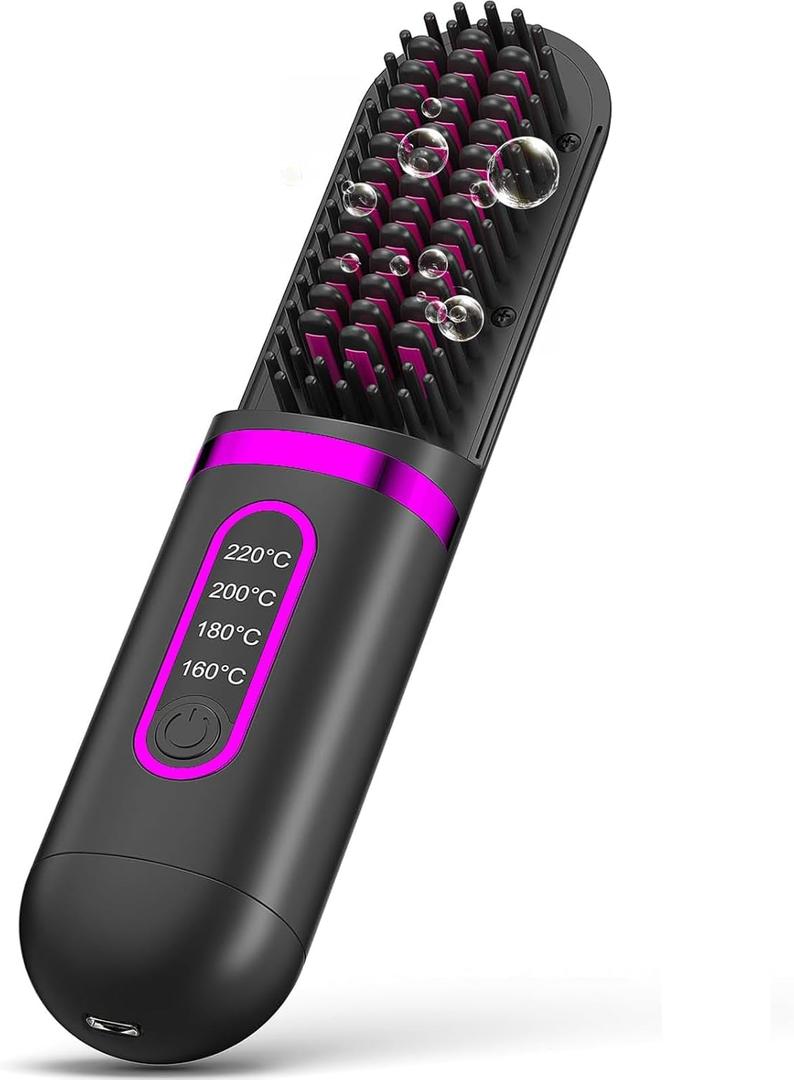Cordless Hair Straightener Brush, Portable Straightening Brush for Travel, Mini Ionic Hot Comb, Rechargeable Hair Brush Straightener for Women, Dual Power