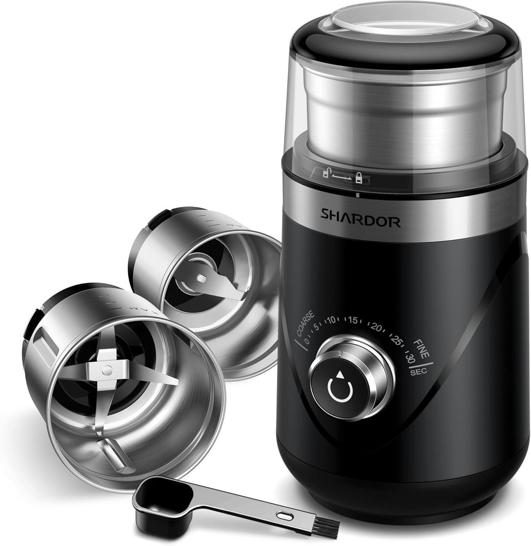 SHARDOR Adjustable Coffee Grinder Electric, Herb, Spice, Coffee Bean, Espresso with 2 Removable Stainless Steel Wet and Dry Bowl, Black