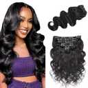 Black Clip in Extensions Human Hair 26 Inch #1B Natural Black Body Clip in Seamless Extensions Human Hair Skin Weft Seamless Invisible Unprocessed Brazilian Virgin Remy Hair 120g (Nature Black-#1BColor BB-CP)