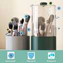 Makeup Brush Holder with Dustproof Cover, Clear 360 Rotating Make Up Brushes Organizer for Counter Vanity Bathroom, Olive Green