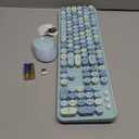 Wireless Keyboard and Mouse Combo, Ergonomic Full Size Typewriter Retro Round Keycaps Keyboard, Compatible with Windows, PC, Prefer for Home and Office Keyboards (Blue)