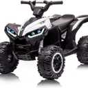 GarveeLife 12V Kids Ride On ATV, 4 Wheeler Electric Vehicle for Kids 3-8 Toddler Battery Powered Toy Car for Boys Girls with Remote Control, LED Lights, Soft Start, Treaded Tires, Music, White, Large