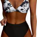 SUUKSESS Women High Waisted High Cut Bikini Sets Sexy Triangle Two Piece Swimsuits Push Up Bathing Suits (Black White Tie Dye, S)