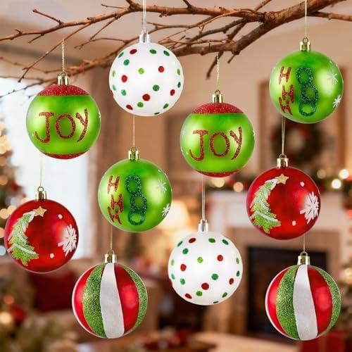 Christmas Ball Ornaments for Tree Decorations, 12 Pcs Big 3.15" Glitter Plastic Red and Green Hanging Ball Ornaments for Xmas Tree Home Winter Holiday Party Decor Indoor