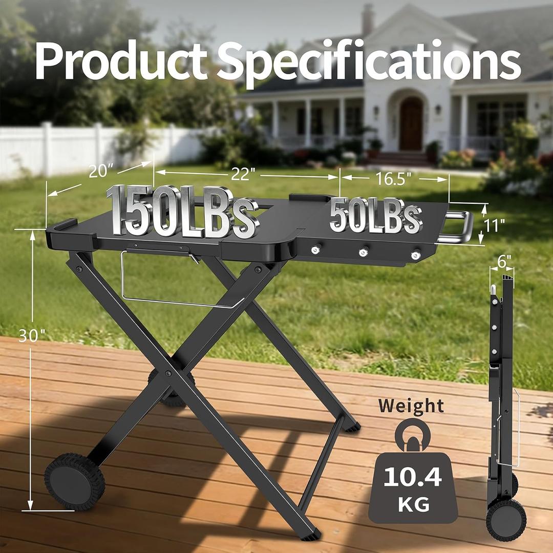 Grill Stand for Ninja, Heavy-Duty Foldable Outdoor Grill Table Compatible with Ninja Woodfire Grills, Pizza Ovens & Blackstone 19/22 Inch Griddles