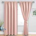 JIUZHEN Blush Pink Blackout Curtains for Bedroom - Thermal Insulated Room Darkening Rod Pocket Curtains for Living Room, Set of 2 Panels with Tiebacks, 60 x 96 Inch Length, Blush Pink