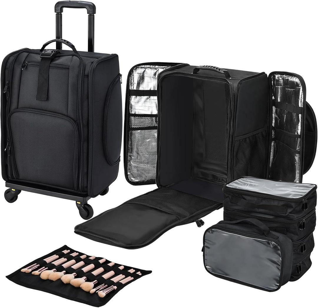 Stagiant Rolling Makeup Case Professional Travel Makeup Organizer Make up Storage Cosmetic Trolley Suitcase Makeup Storage