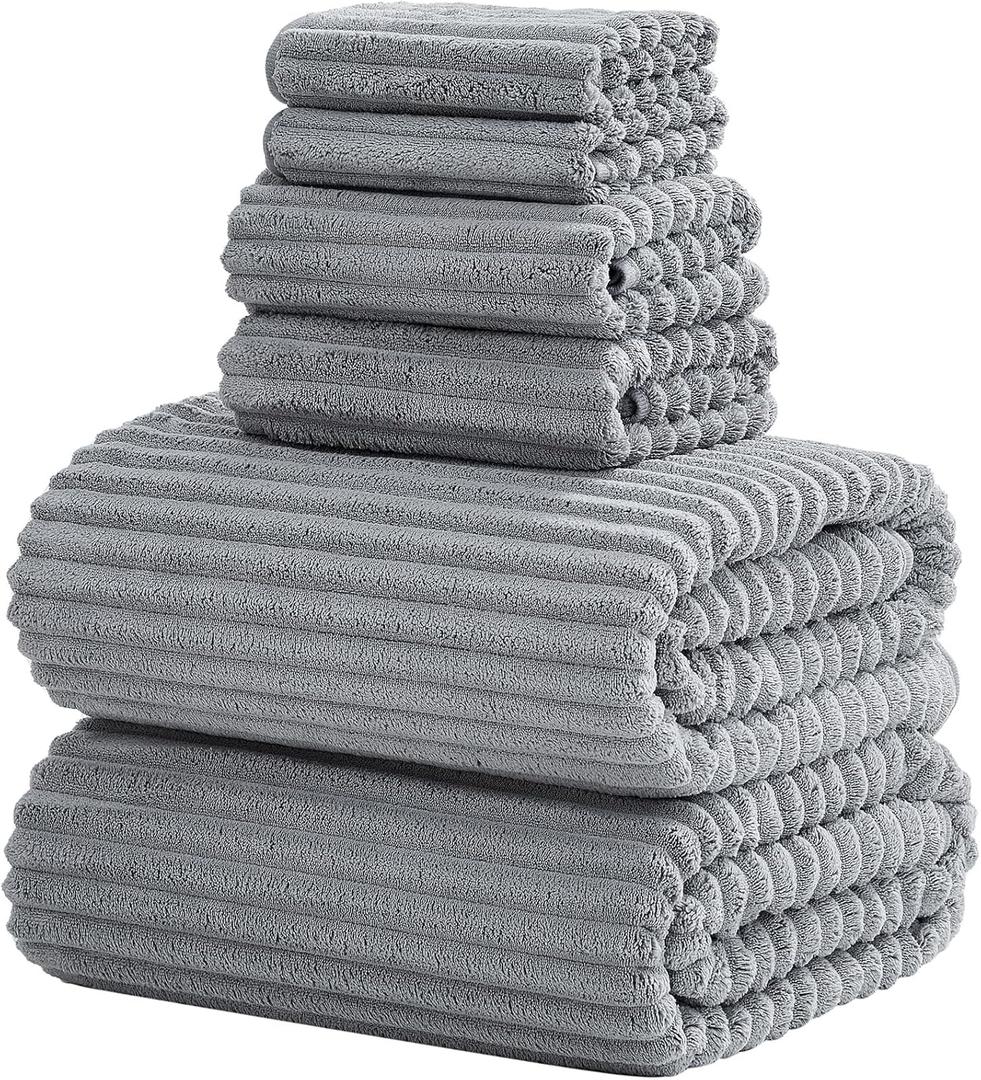 6-Piece Bath Towel Set(30"x60"), 2 Large Bath Towel Sheets, 2 Hand Towels and 2 Washcloths - Highly Absorbent Quick Dry Microfiber,Ultra Soft Towel Set for Bathroom (Grey) (Gray)