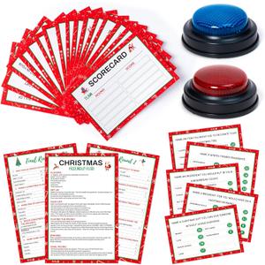 Christmas Friendly Feud Game with Answer Buzzer - 40Pcs Family Fun Trivia Quiz Feud Card Buzzer for Board Game Night Home Office School Adult Group Team Building Christmas Eve Party Supplies