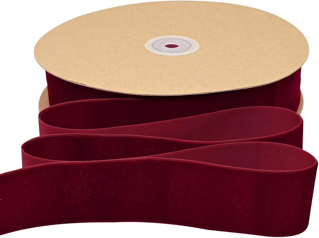 Burgundy Velvet Ribbon 1-1/2 Inch  25 Yards Ribbon for Gift Wrapping Christmas Wreath Bow DIY Sewing Projects
