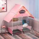 DuvinDD 2-Story Small Rabbit Cage Indoor Bunny Hutch with 2 Deep Pull-Out Trays and Urine Guard, Guinea Pig Cage Metal Wire Netting Villa, Small Animals House for Ferret, Chinchilla, Hedgehog