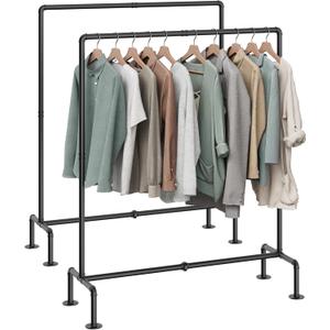OROPY Industrial Pipe Clothing Rack Free Standing Set of 2, Heavy Duty Detachable Clothes Rack with 4 Stable Feet for Garment Storage Display, Black