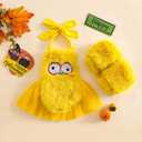 Halloween Baby Clothes Newborn Girl Ghost Romper Bodysuit Furry Infant Toddler Chicken Cosplay Outfit Leg Warmers (Yellow)