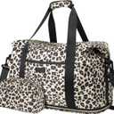 Expandable Travel Duffle Bags Weekender Overnight Bags for Women Men Hospital Bag for Women Labor Delivery with Toiletry Bag Waterproof (Large, Leopard)