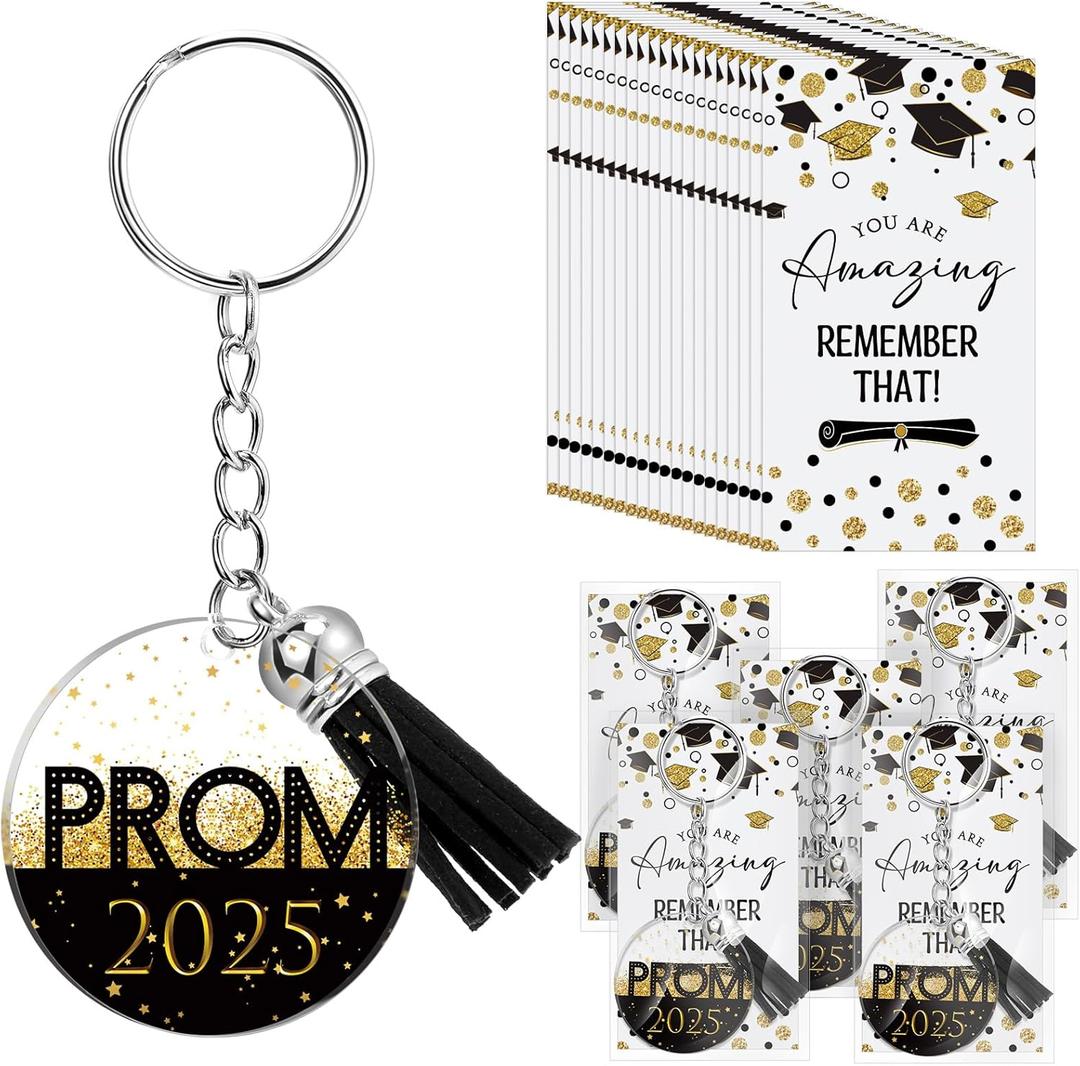 3 x 50 Sets Class of 2025 Graduation Prom Gifts Inspirational Keychain Motivational Congratulations Cards for Graduation Party (Black)