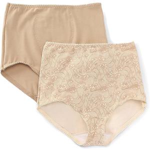 Bali Women's Shapewear Brief, Light Control Smoothing Shapewear Underwear, Tummy Control 2-Pack (3X-Large, Nude/Lace for Flowers)