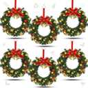 Lyrow 6 Pcs Lighted Christmas Wreath with Red Bow Ornament 13 Inch Prelit Xmas Battery Operated Christmas Wreaths for Front Door Outdoor Holiday Wall Indoor Xmas Decorations Party Decor(Stylish)